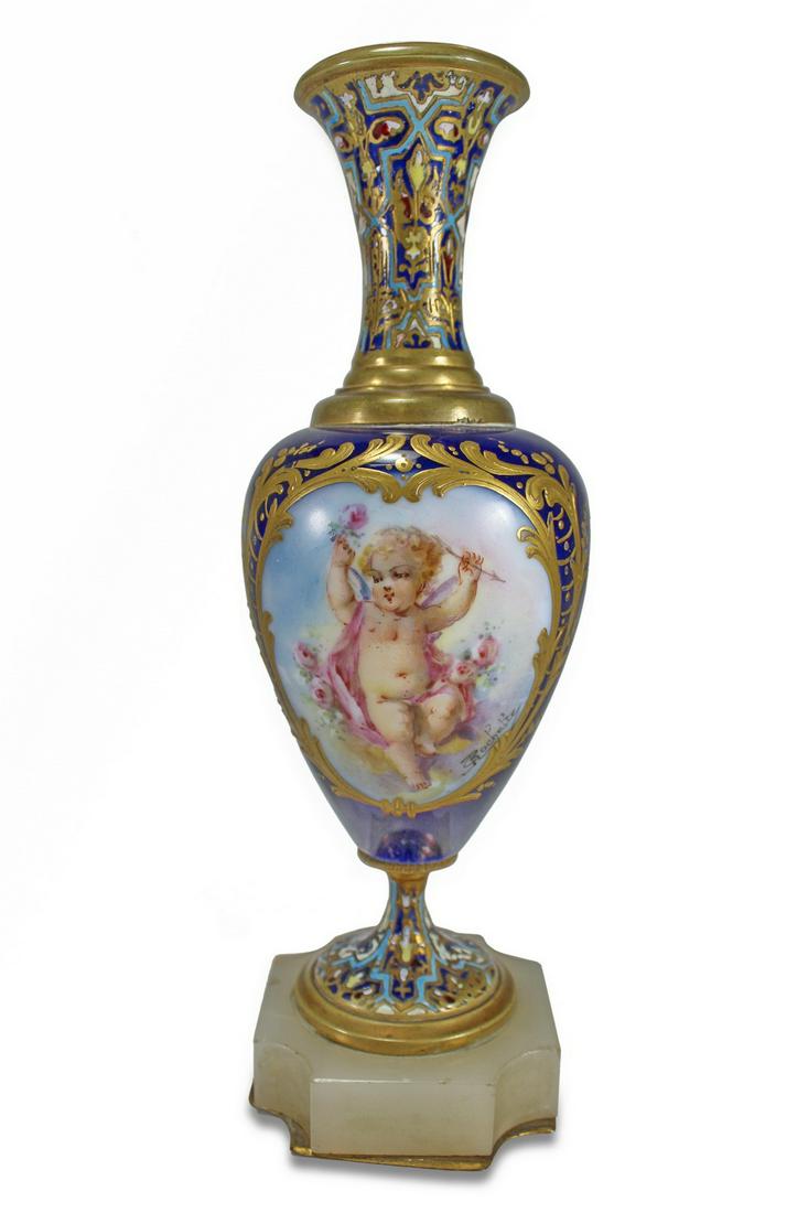 Antique Sevres porcelain & bronze champleve urn (1 of 4)