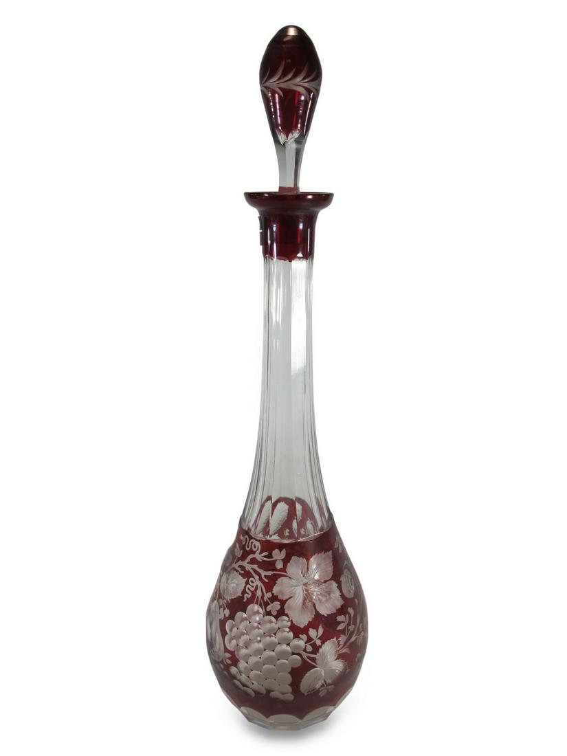 Vintage red cut to clear glass bottle (1 of 5)