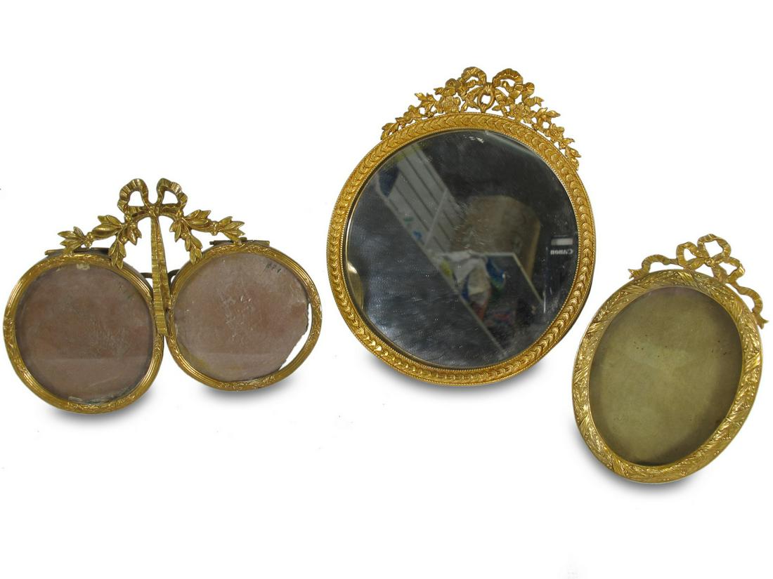 French set of 2 bronze picture frames & 1 mirror (1 of 6)