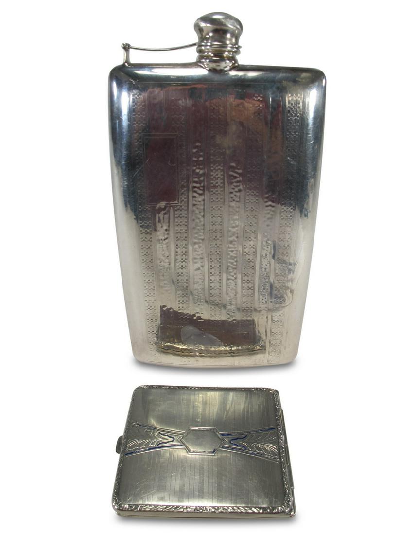 Silverplated whiskey flask & cigarett case (1 of 8)