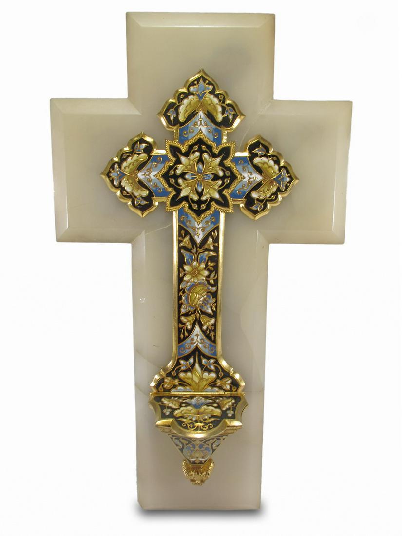 Antique French bronze champleve & onyx cross (1 of 6)