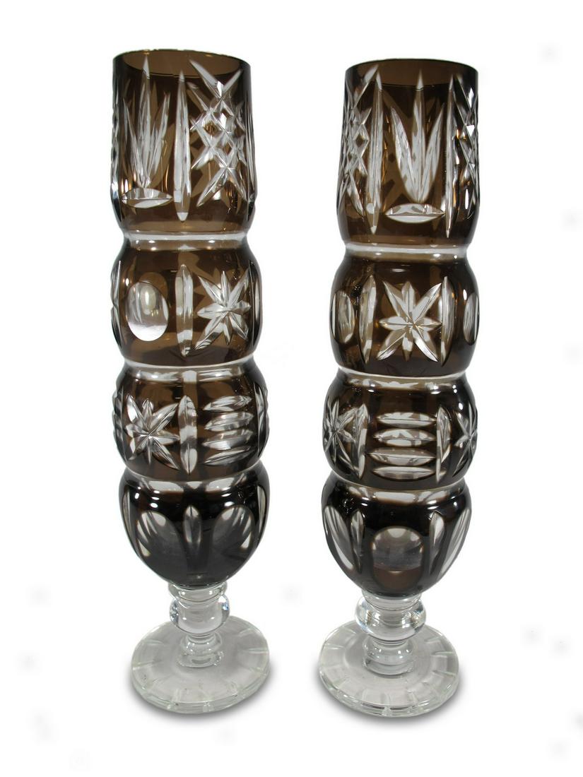 Pair of brown cut to clear crystal vases (1 of 4)