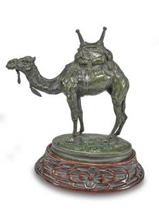 Alfred BARYE (1839-1882) French bronze camel sculpture: Alfred BARYE (1839-1882) French bronze camel sculpture. Camel: 6 3/4&rdquo; H x 7&rdquo; W x 2 7/8&rdquo; D. Wood base: 1 1/4&rdquo; H x 6 1/2&rdquo; W x 4 1/2&rdquo; D. ANY INVOICE OVER $ 2,000.00 WE