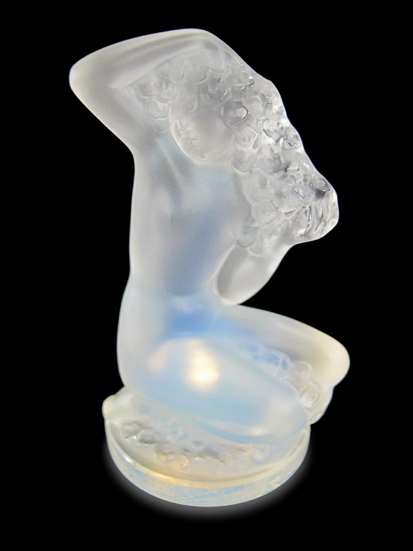 Lalique, France nude opaline frosted glass statue: Lalique, France nude opaline frosted glass statue. 3 1/4” H x 1 5/8” W. ANY INVOICE OVER $ 2,000.00 WE WILL ACCEPT PAYMENTS ONLY THROUGH CHECK OR BANK WIRE TRANSFER, SAME FOR INTERNATIONAL
