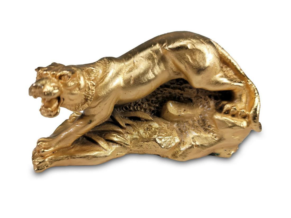 Antique European gilt bronze panther sculpture (1 of 4)