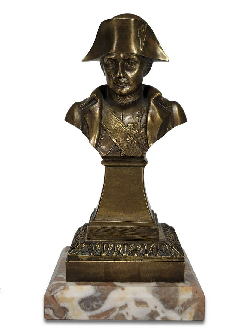 Antique French Napoleon bronze & marble bust (1 of 5)