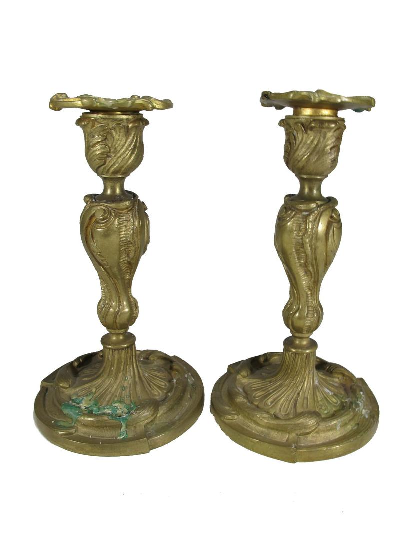 Vintage French pair of bronze candlesticks (1 of 6)