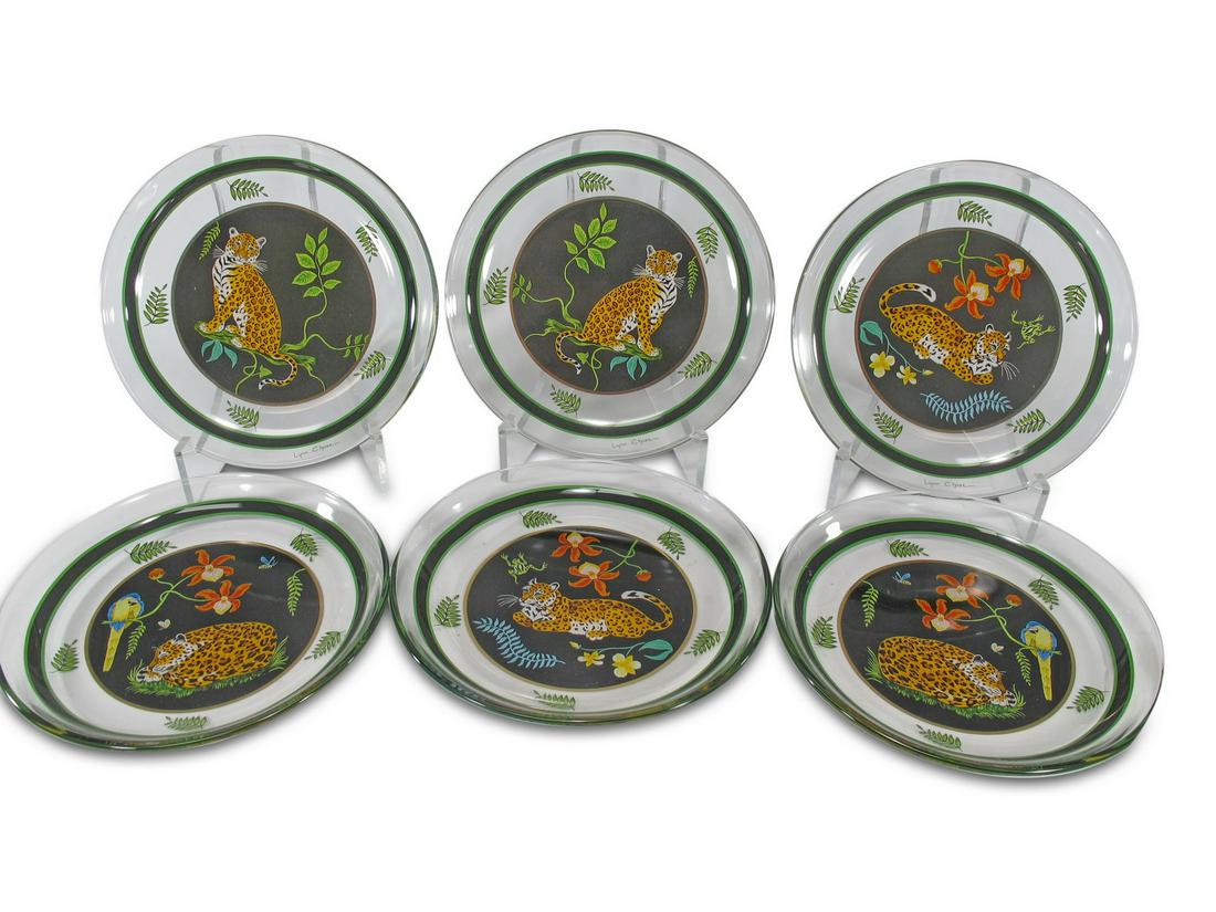Set of 6 Lynn Chase Jaguar Jungle glass plates (1 of 8)