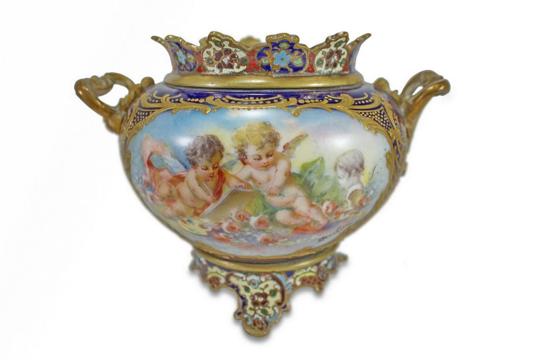 Antique Sevres porcelain & bronze champleve vase (1 of 6)