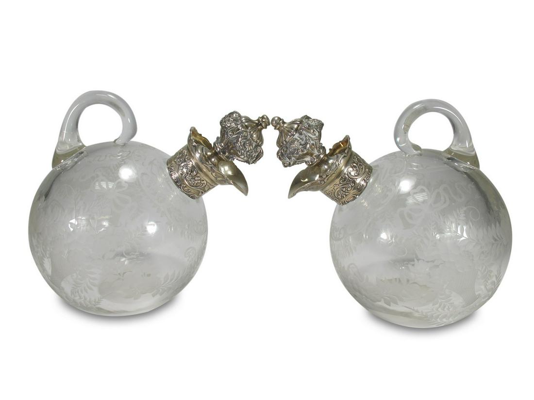 Antique German pair of 800 silver & glass decanters (1 of 8)