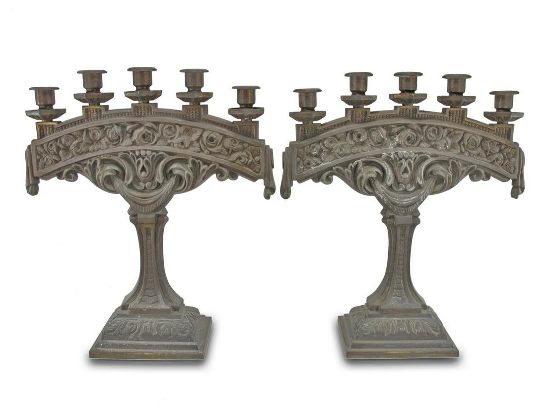 Antique French pair of bronze candelabras: Antique French pair of bronze candelabras. 15 1/4 H x 13 3/4 W x 4 D. ANY INVOICE OVER $ 2,000.00 WE WILL ACCEPT PAYMENTS ONLY THROUGH CHECK OR BANK WIRE TRANSFER, SAME FOR INTERNATIONAL BUYERS. IF YO