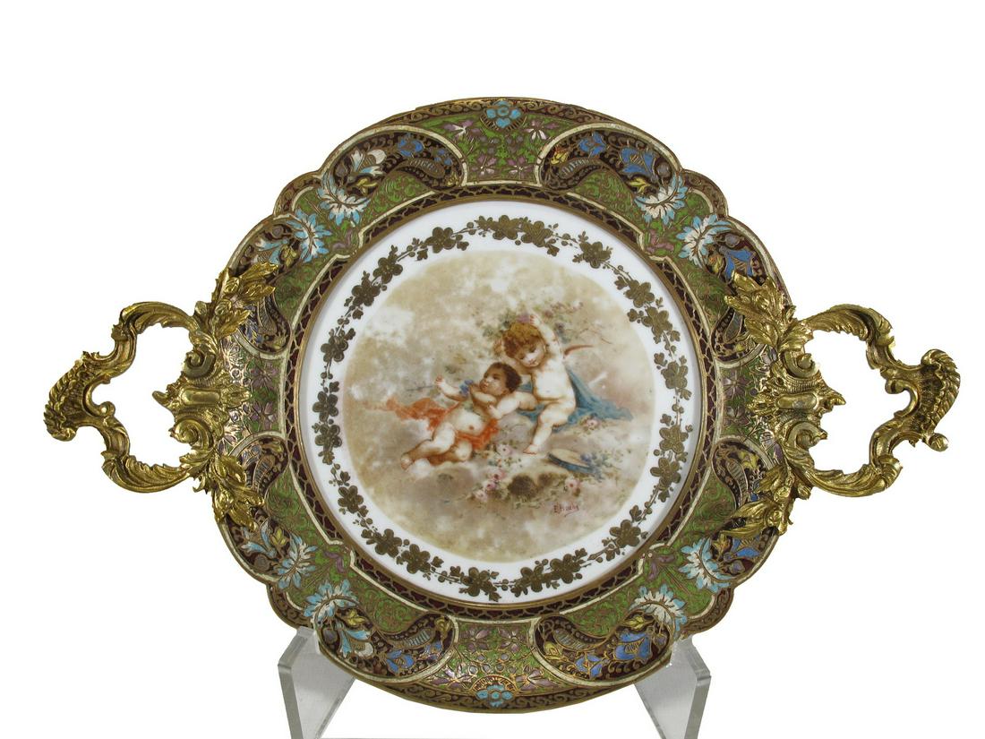 Antique French Sevres bronze champleve & porcelain tray (1 of 6)