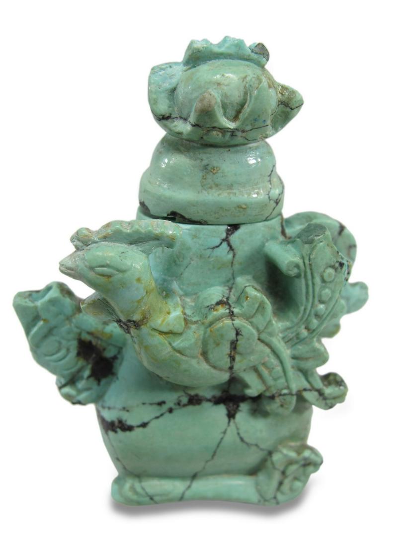 Antique Asian hand carved turquoise sbuff bottle: Antique Asian hand carved turquoise sbuff bottle. 2 1/2 H x 1 7/8 W x 7/8 D. ANY INVOICE OVER $ 2,000.00 WE WILL ACCEPT PAYMENTS ONLY THROUGH CHECK OR BANK WIRE TRANSFER, SAME FOR INTERNATIONAL BUYERS