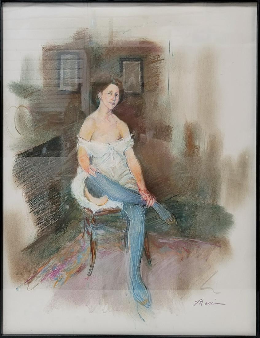 Vintage signed pastel woman painting (1 of 4)