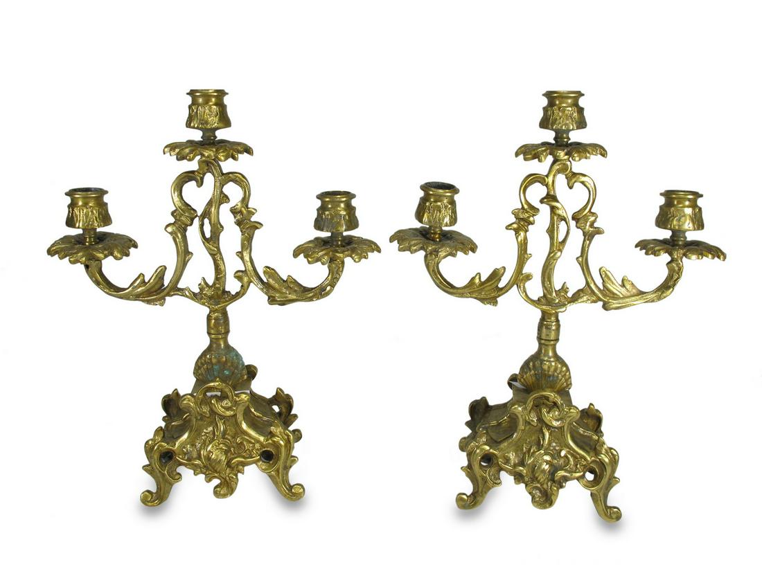 Antique French pair of bronze candelabras: Antique French pair of bronze candelabras. 11 1/2 H x 9 W x 3 1/2 D. ANY INVOICE OVER $ 2,000.00 WE WILL ACCEPT PAYMENTS ONLY THROUGH CHECK OR BANK WIRE TRANSFER, SAME FOR INTERNATIONAL BUYERS. IF YOU