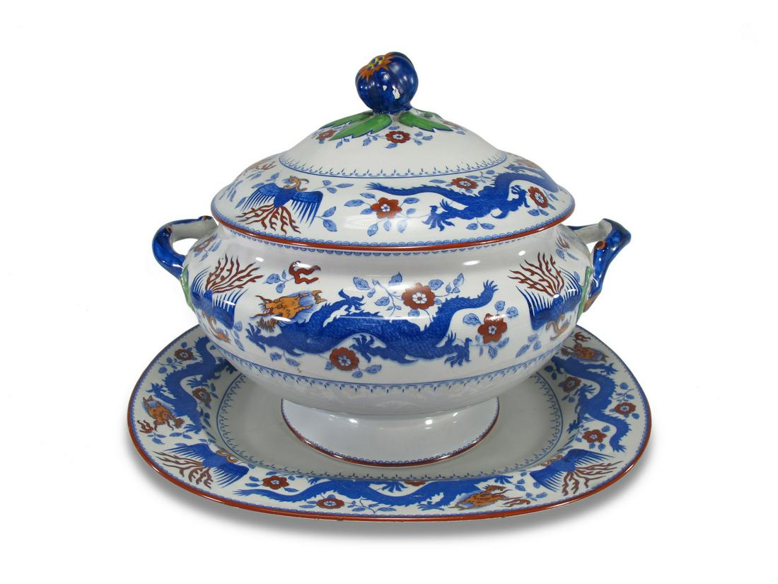 Antique Minton, England porcelain tureen with tray (1 of 10)