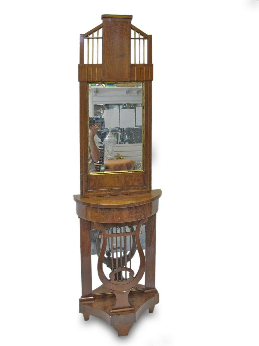 Antique wood console table with a top mirror (1 of 8)