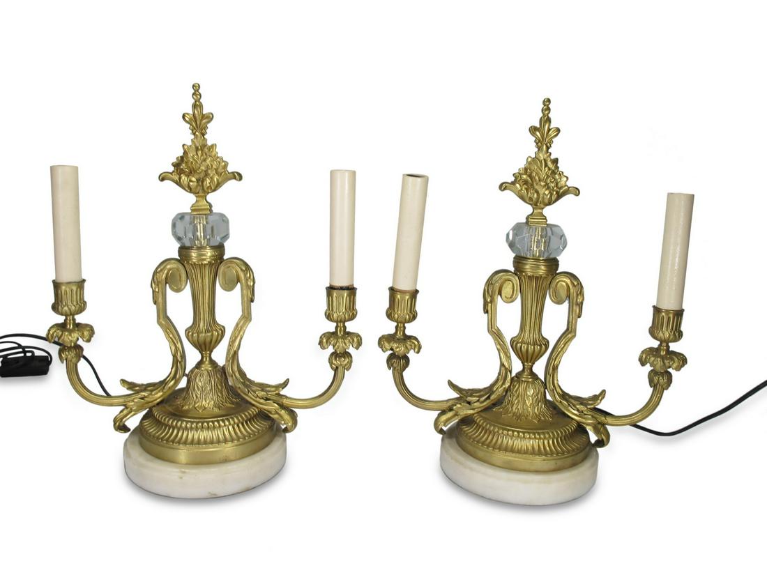 Antique French pair of gilt bronze & marble lamps (1 of 5)