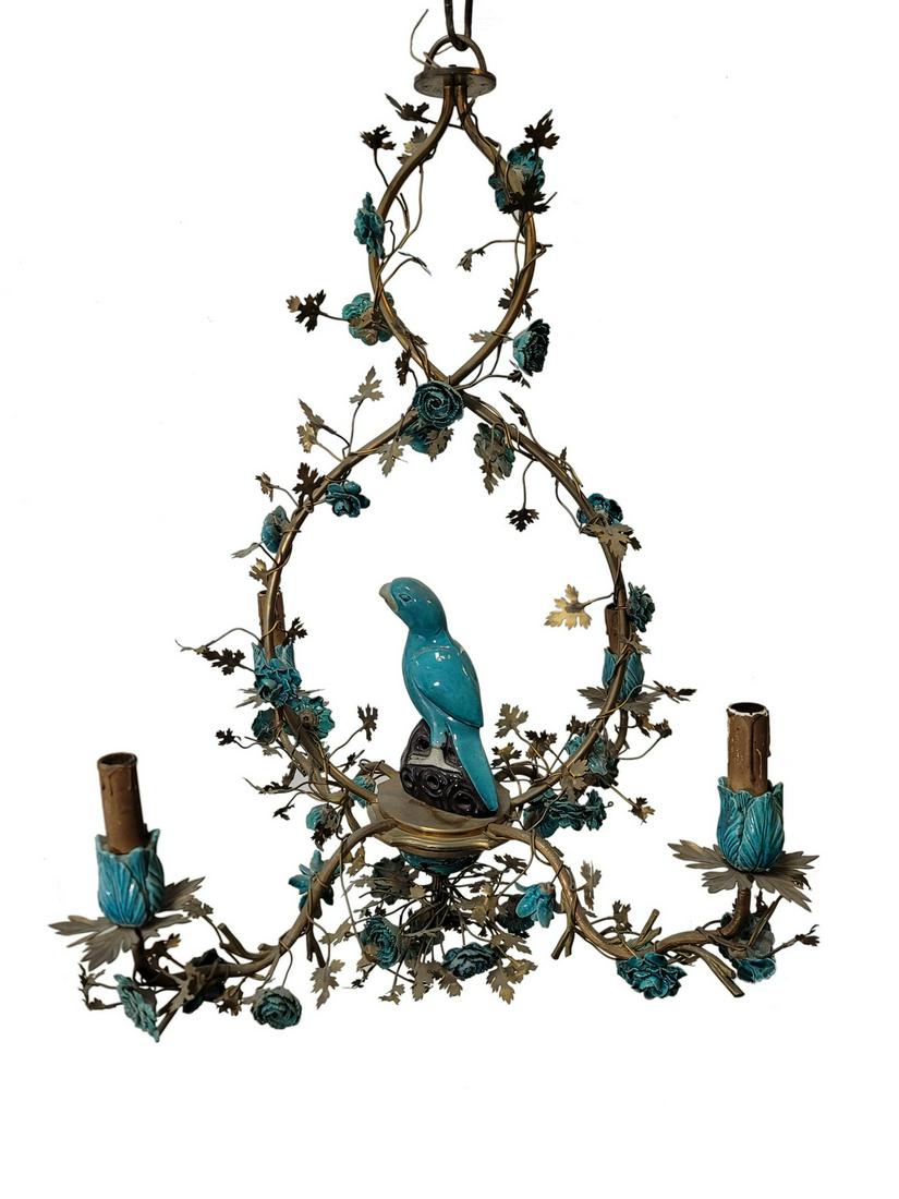 Antique French Chinoserie bronze & porcelain chandelier (1 of 5)