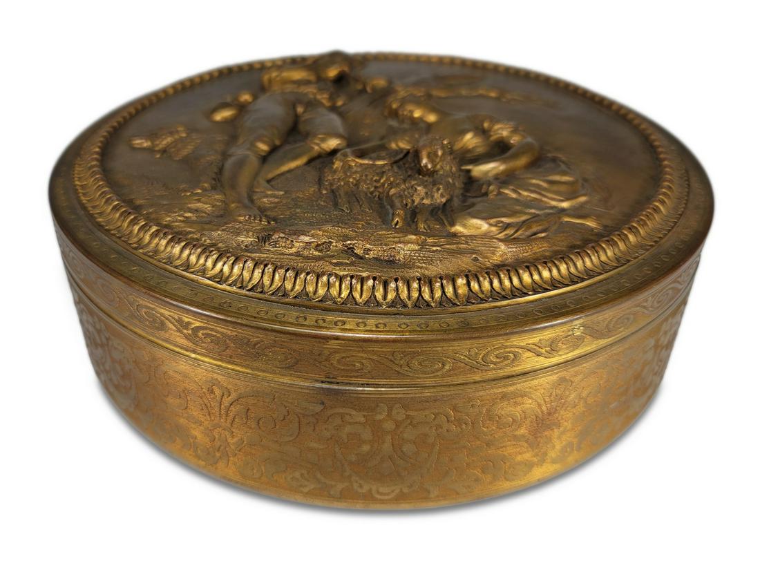 Antique French large bronze round box (1 of 7)