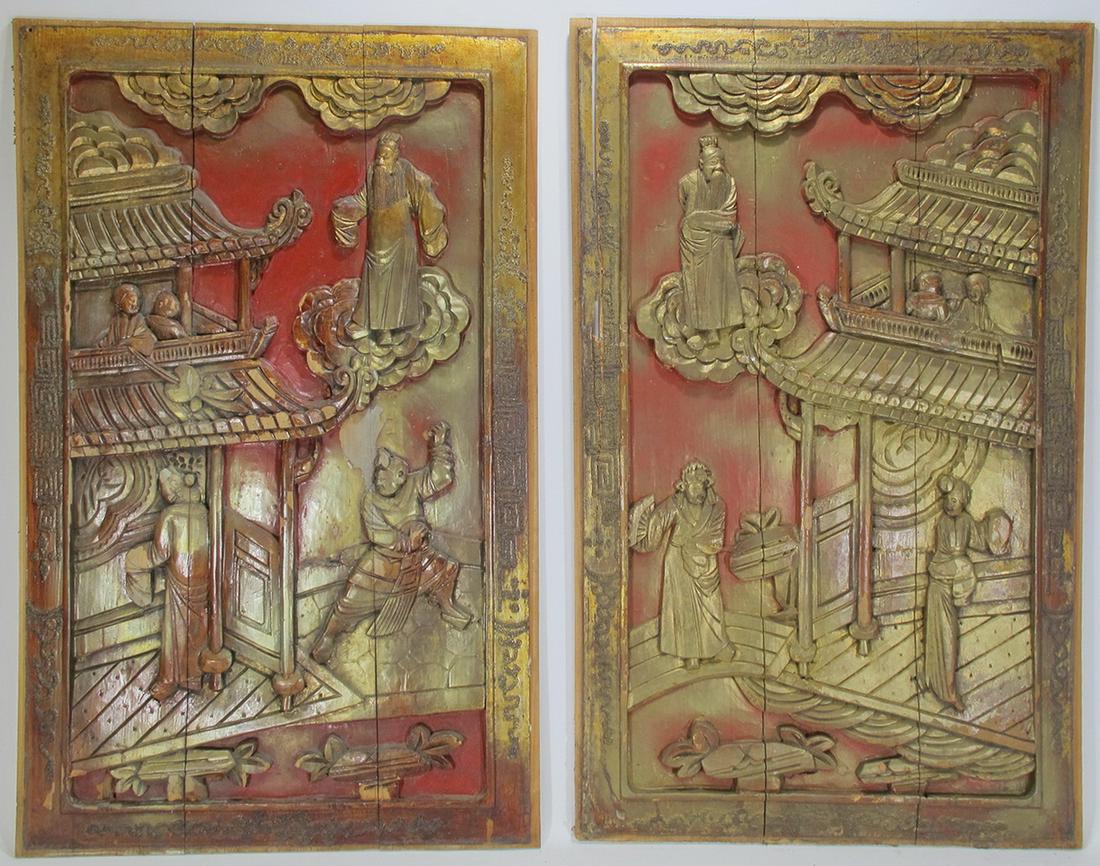 2 Antique Chinese gilt carved wood panels (1 of 7)