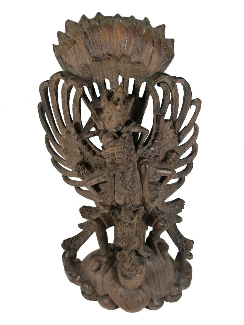Antique Thai carved wood sculpture: Antique Thai carved wood sculpture.17 7/8 H x 8 W x 4 D. ANY INVOICE OVER $ 2,000.00 WE WILL ACCEPT PAYMENTS ONLY THROUGH CHECK OR BANK WIRE TRANSFER, SAME FOR INTERNATIONAL BUYERS. IF YOU PAY ONLINE 