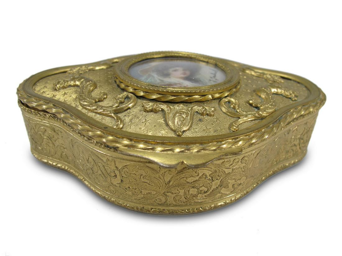 Antique French bronze hand painted jewelry box (1 of 5)