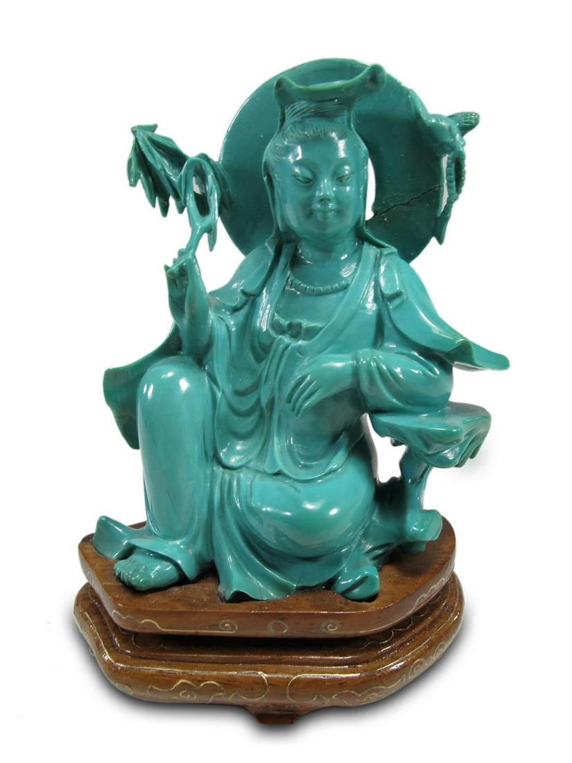 Antique Chinese hand carved Turquoise statue (1 of 3)
