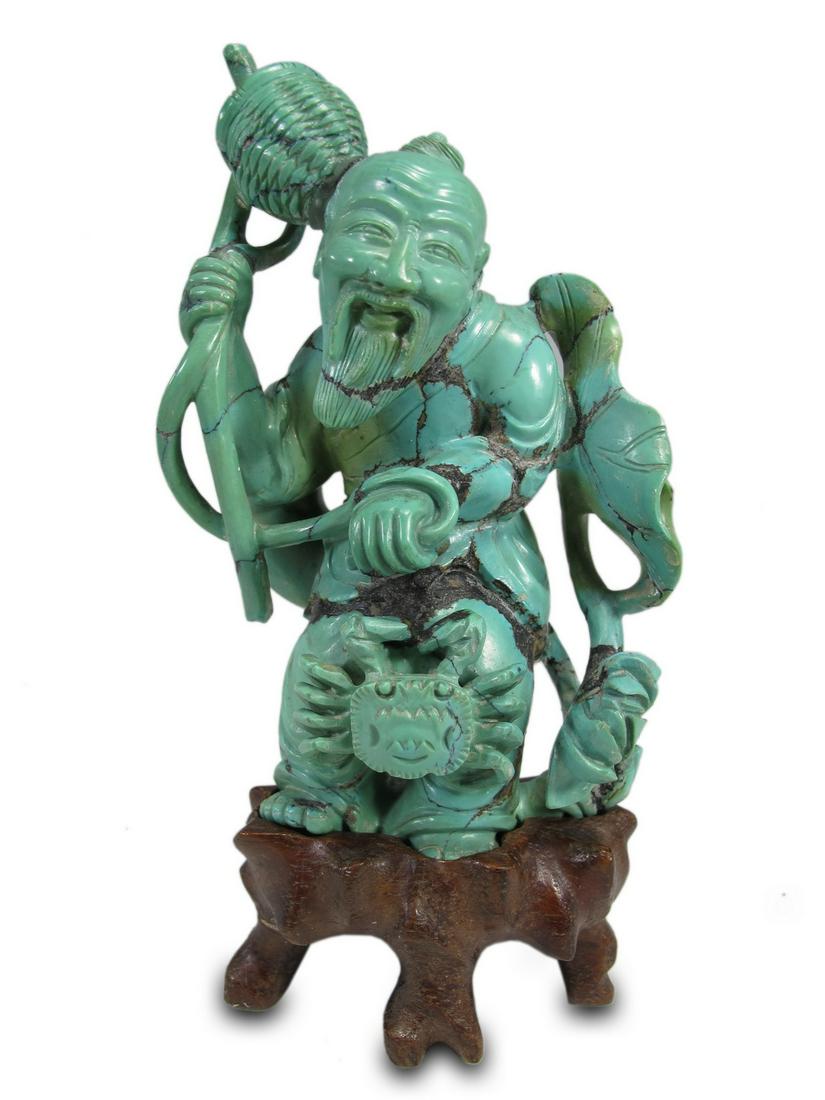 Antique Chinese hand carved Turquoise statue (1 of 4)