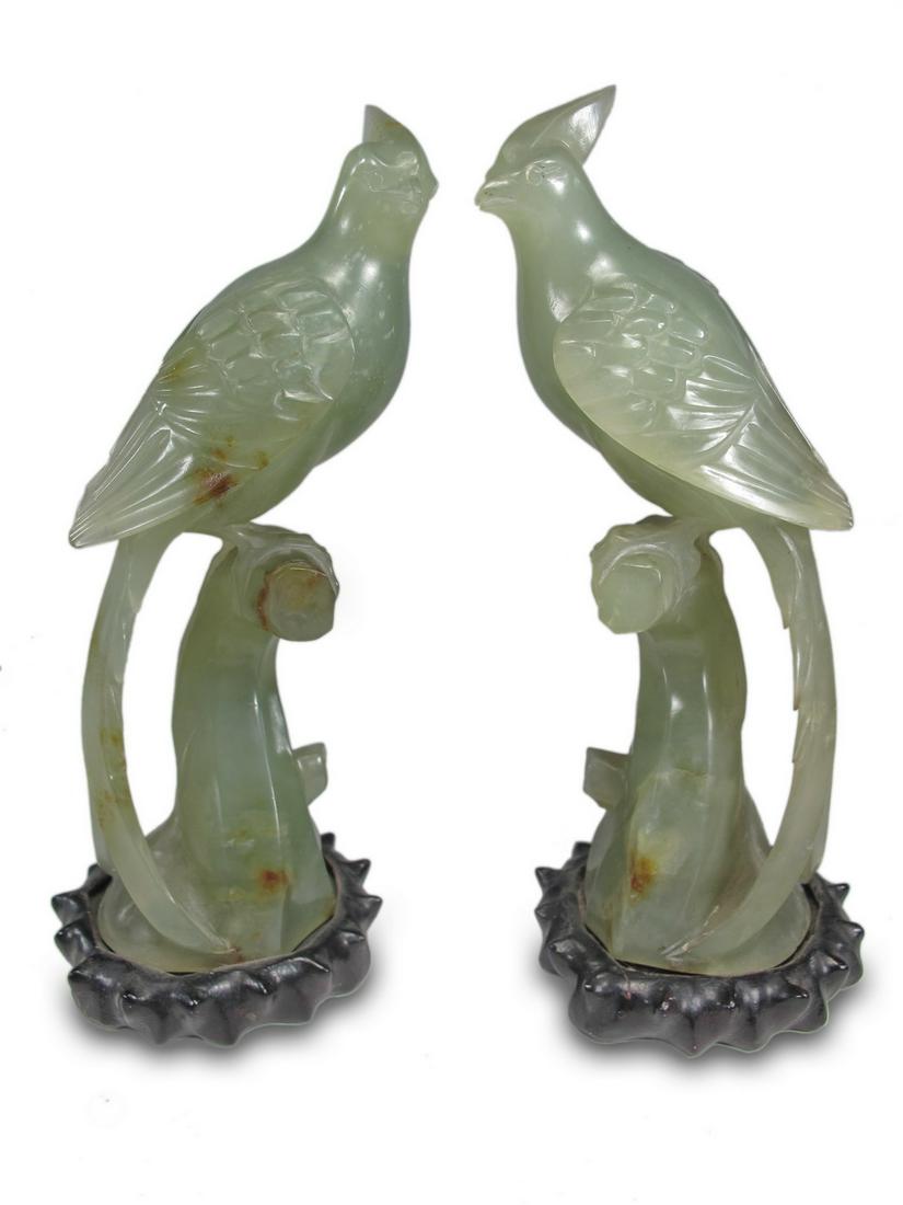 Antique Chinese pair of jade birds statues (1 of 5)