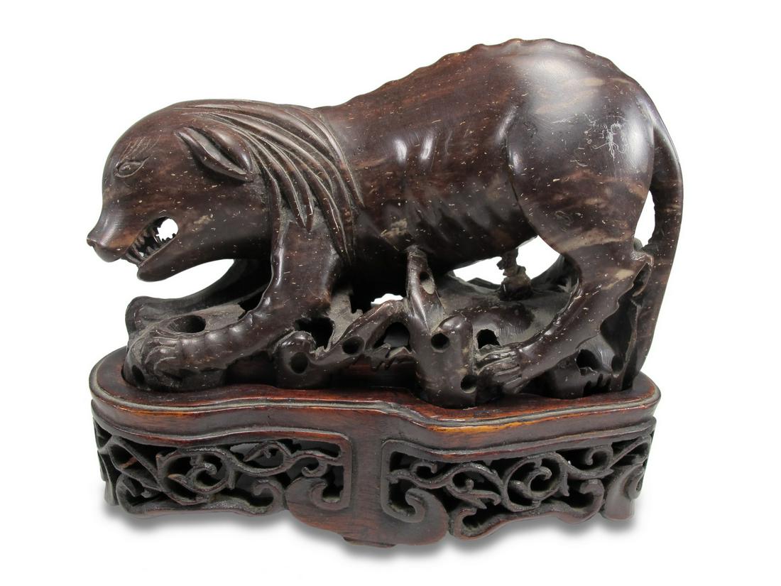 Antique Chinese hard stone animal statue with a wood (1 of 4)
