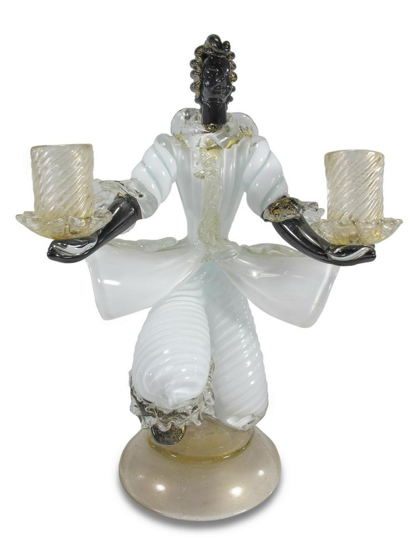 Murano Venetian glass moor candle holder: Murano Venetian glass moor candle holder. 9 1/2 H x 6 1/2 W x 5 3/4 D. ANY INVOICE OVER $ 2,000.00 WE WILL ACCEPT PAYMENTS ONLY THROUGH CHECK OR BANK WIRE TRANSFER, SAME FOR INTERNATIONAL BUYERS. IF Y
