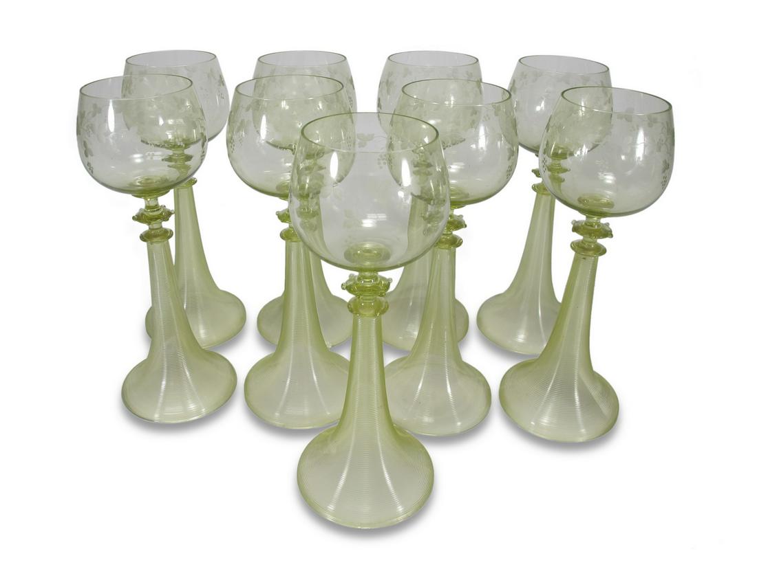 Rare Moser style set of 9 crystal goblets (1 of 6)