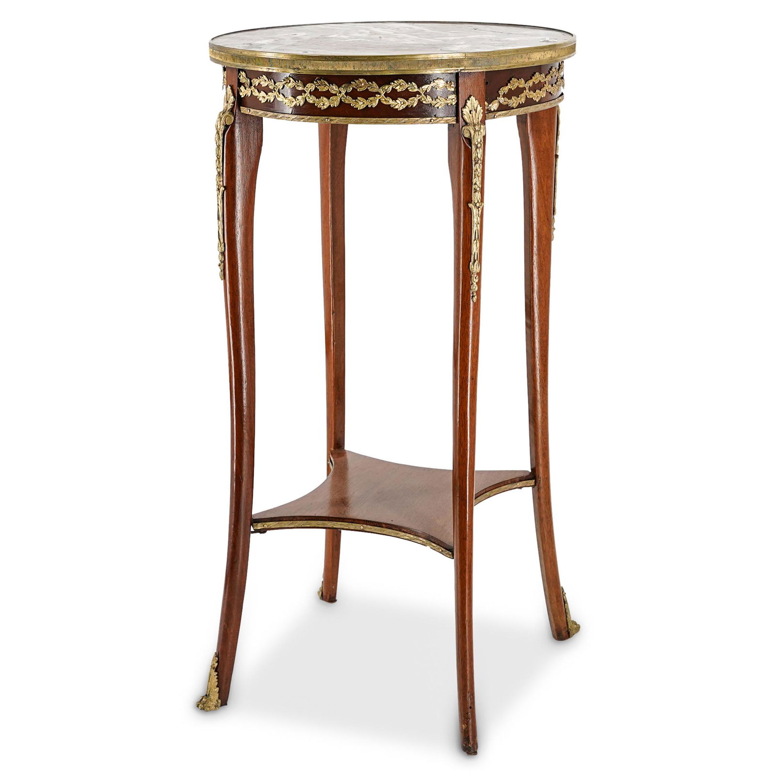 Antique French wood, bronze & marble side table (1 of 11)