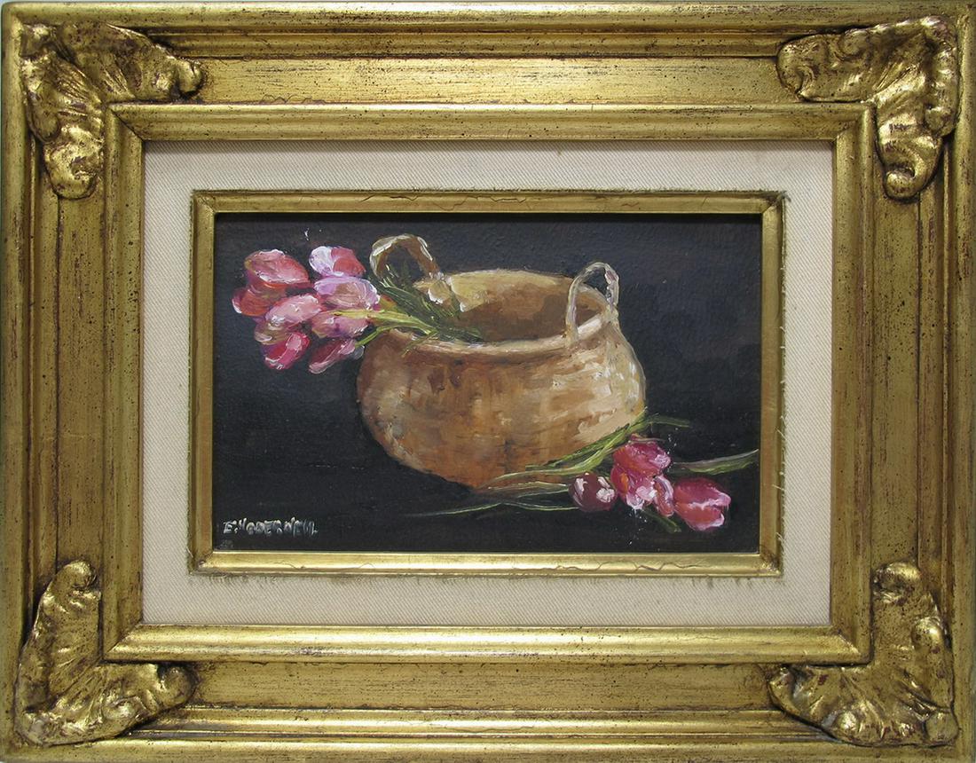 Old European oil on board painting (1 of 4)