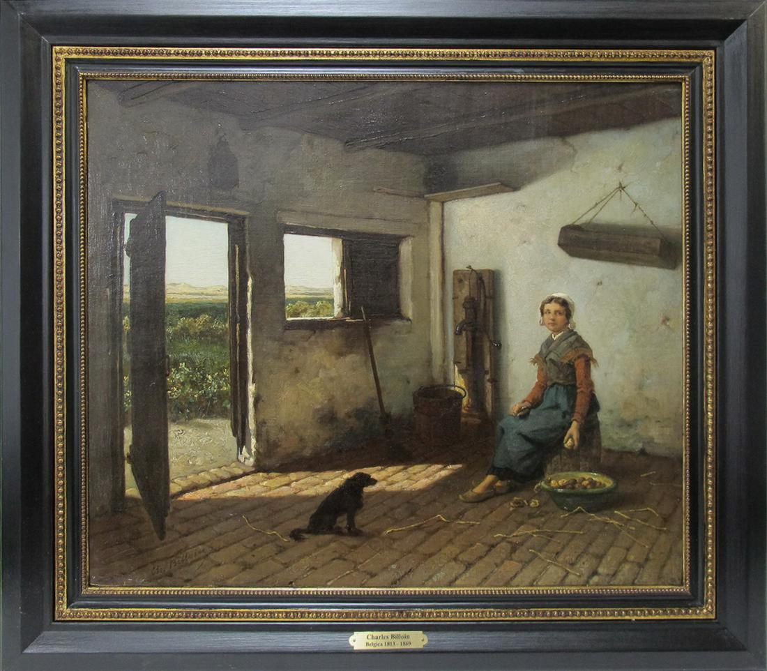 Charles BILLOIN (1813-1869) Belgium painting: Charles BILLOIN (1813-1869) Belgium painting. 24 H x 27 W including frame. 18 1/4 H x 21 1/4 W without frame. ANY INVOICE OVER $ 2,000.00 WE WILL ACCEPT PAYMENTS ONLY THROUGH CHECK OR BANK WIRE TRANSF