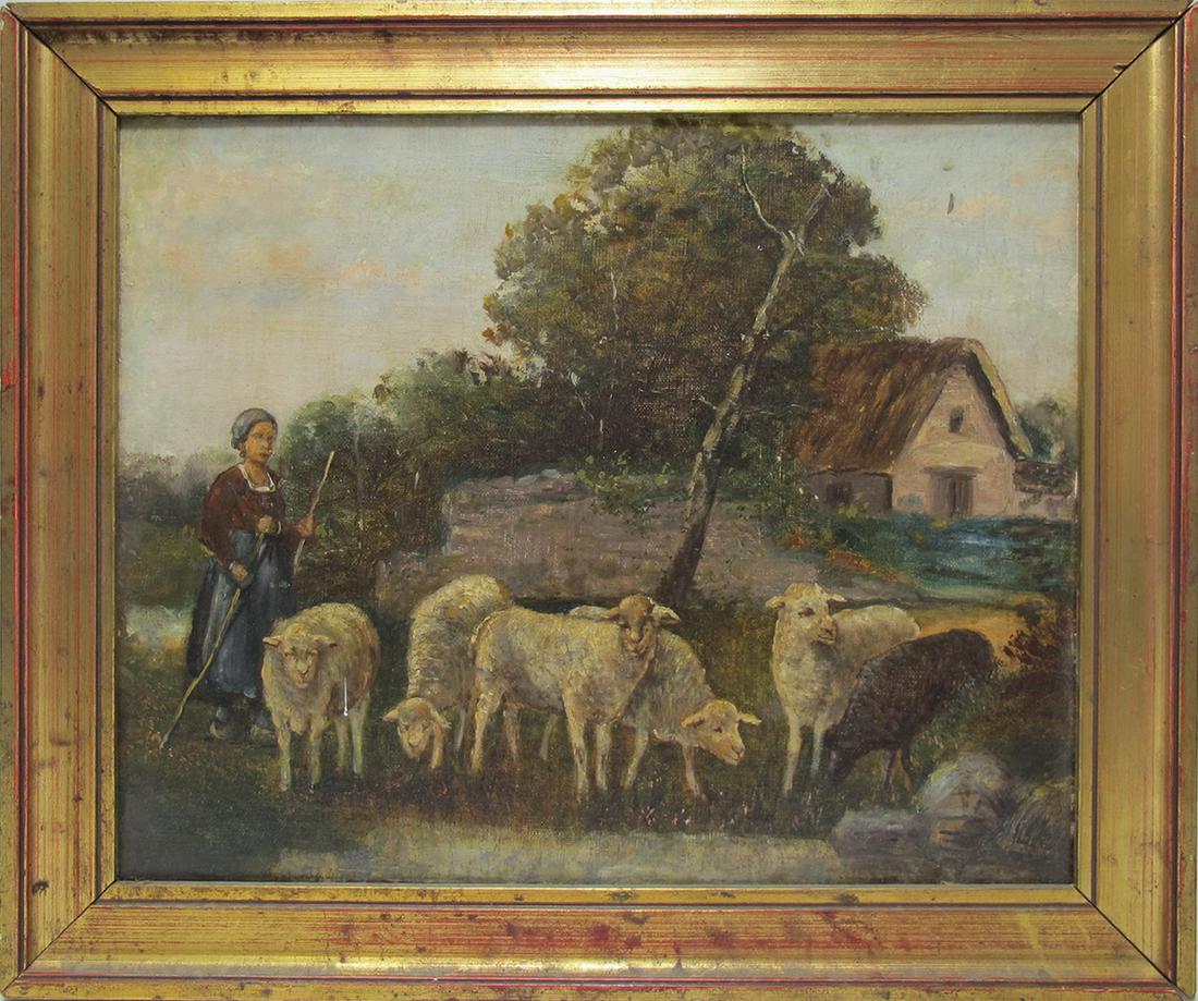 Old European oil on board painting (1 of 3)