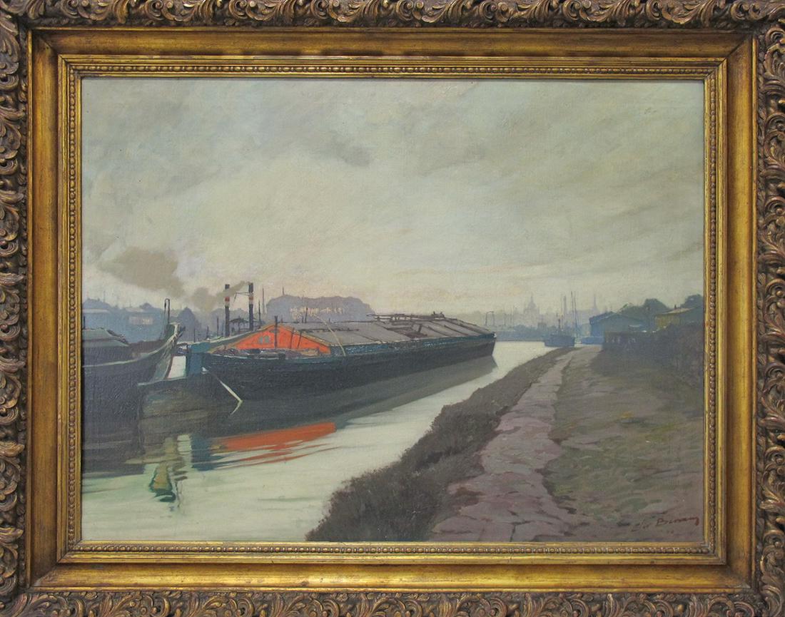 Antique European oil on canvas ship painting, signed (1 of 6)