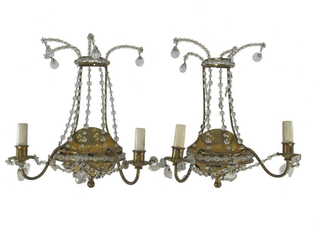 Antique French pair of bronze & glass wall sconces (1 of 5)