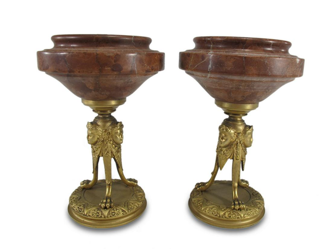 Antique French pair of gilt bronze & alabaster urns (1 of 6)