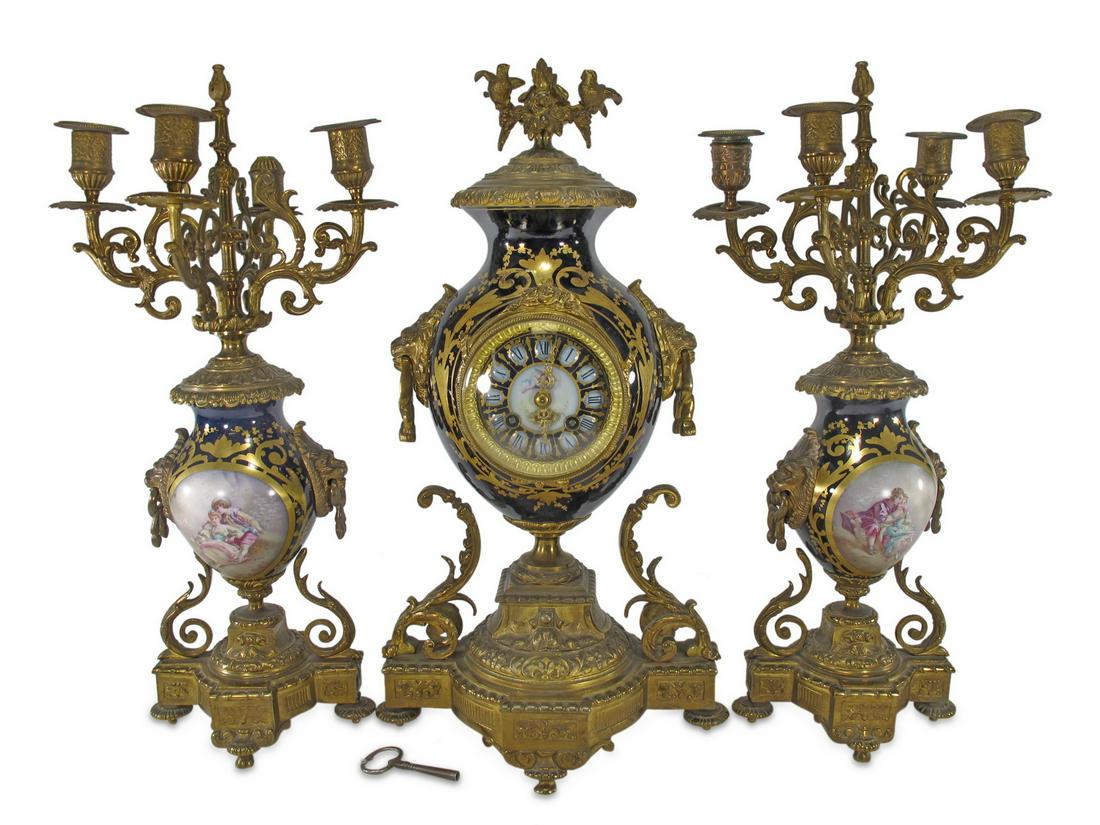 AD MOUGIN French bronze & porcelain clock set (1 of 9)