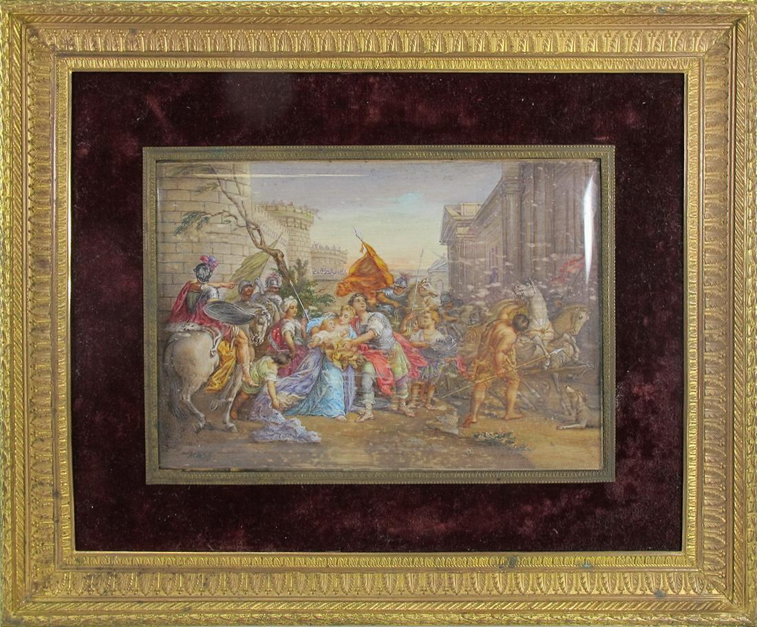 Antique European painting on bakelite & bronze frame, signed (1 of 5)