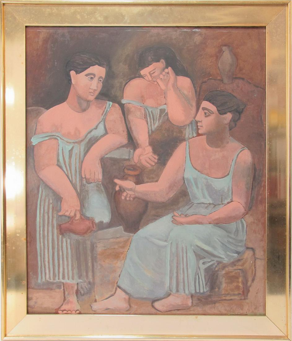 Copy of Picasso painting over masonite: Copy of Picasso painting over masonite. 27 3/4 H x 23 5/8 W including frame. 24 H x 20 W without frame. ANY INVOICE OVER $ 2,000.00 WE WILL ACCEPT PAYMENTS ONLY THROUGH CHECK OR BANK WIRE TRANSFER, SA