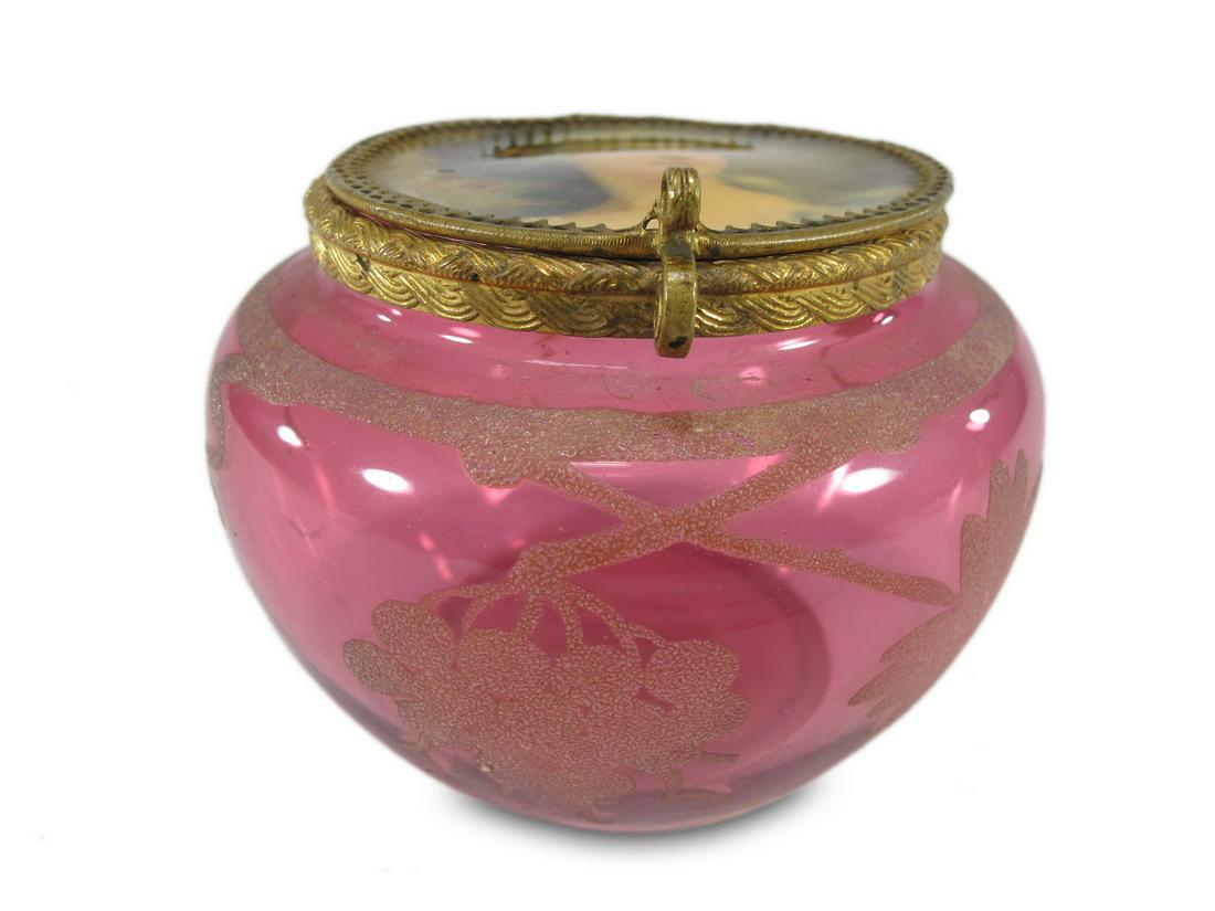 Antique French pink glass & bronze box (1 of 4)