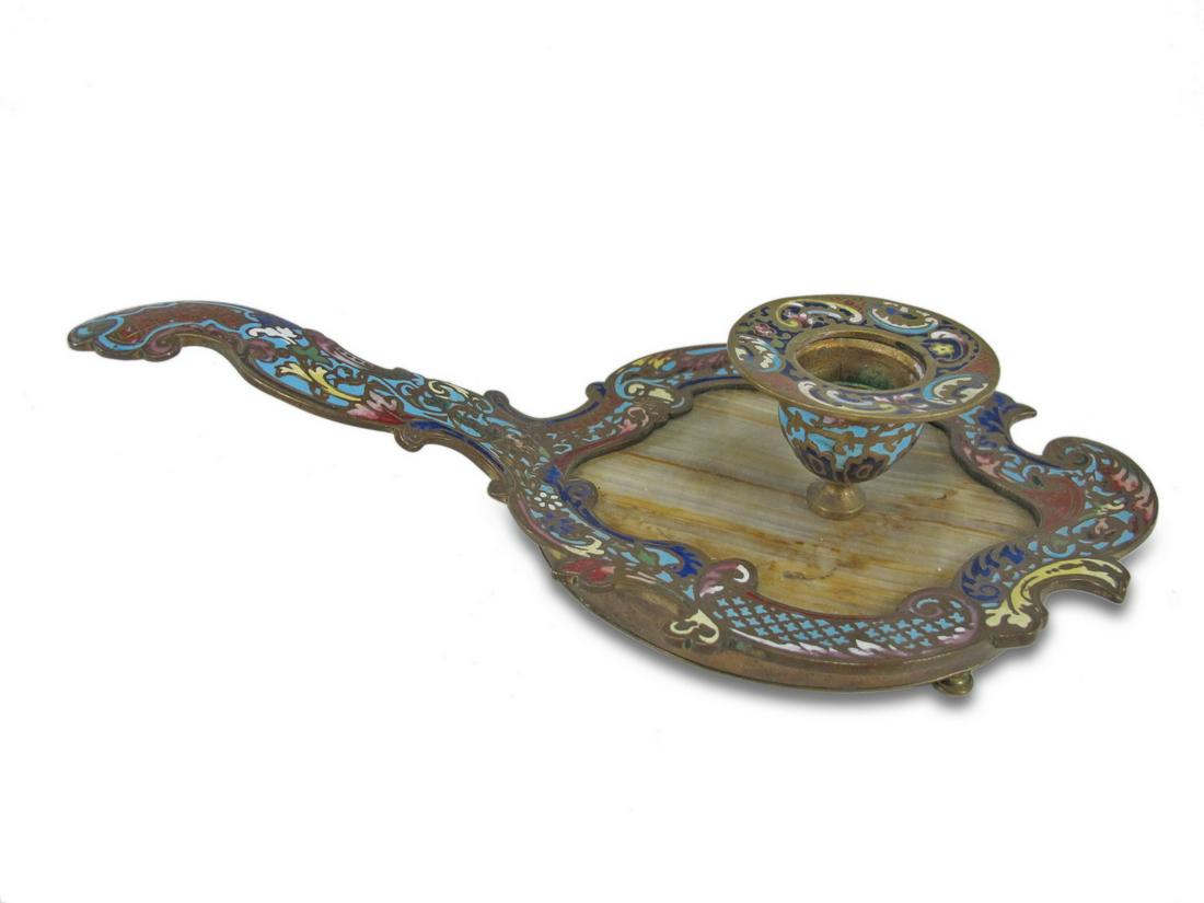 Antique French bronze champleve candle holder (1 of 5)