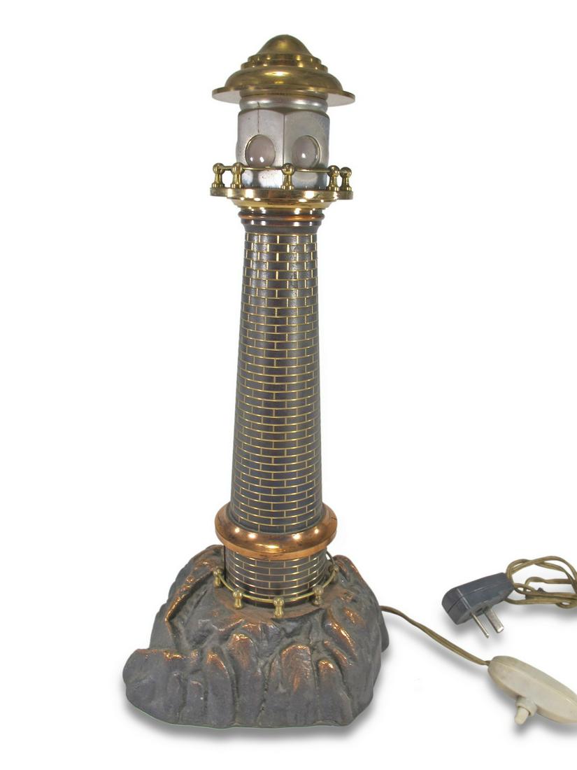 Antique European bronze & glass lighthouse lamp (1 of 7)