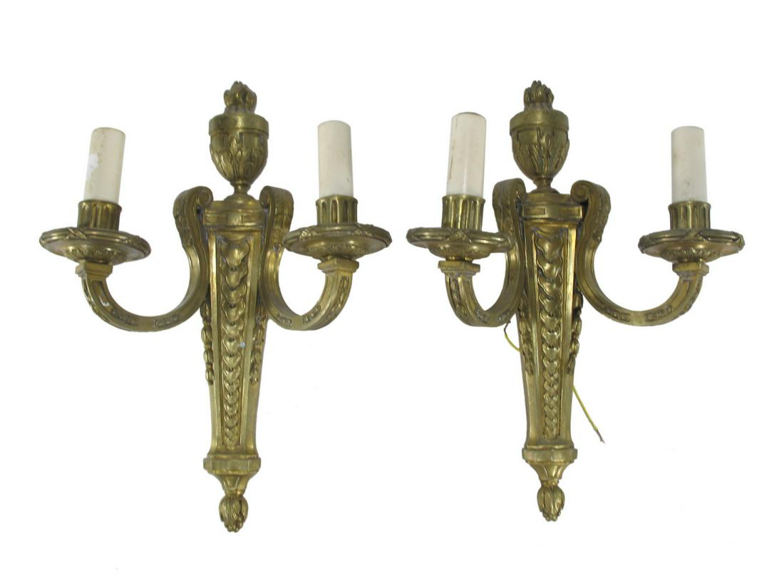 Antique French pair of bronze wall sconces (1 of 6)