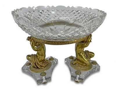 Probably Baccarat French bronze & crystal bowl: Probably Baccarat French bronze & crystal bowl. Base: 6 3/8 H x 10 3/8 W x 5 1/8 D. Bowl: 3 3/8 H x 9 5/8 W. ANY INVOICE OVER $ 2,000.00 WE WILL ACCEPT PAYMENTS ONLY THROUGH CHECK OR BANK WIRE TRANSFE