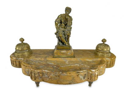 Antique Lorenzo di Medici bronze & marble inkwell: Antique Lorenzo di Medici bronze & marble inkwell. 10 1/8 H x 17 3/8 W x 8 D. ANY INVOICE OVER $ 2,000.00 WE WILL ACCEPT PAYMENTS ONLY THROUGH CHECK OR BANK WIRE TRANSFER, SAME FOR INTERNATIONAL