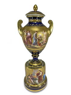 Old Vienna, Austria porcelain urn: Old Vienna, Austria porcelain urn. 10 1/2 H x 4 W. ANY INVOICE OVER $ 2,000.00 WE WILL ACCEPT PAYMENTS ONLY THROUGH CHECK OR BANK WIRE TRANSFER, SAME FOR INTERNATIONAL BUYERS. IF YOU PAY ONLINE WE WIL